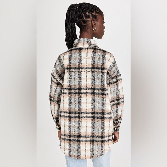 NEW GOOD AMERICAN Oversized Neutral Plaid Shacket Size 5/6 (2X/3X) - Picture 4 of 7
